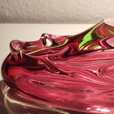Large Heavy Glass Bowl JAN BERANEK Skrdlovice Vizner Czech Glass Red Core 
