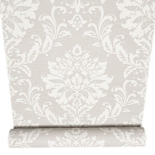 Grey damask floral wallpaper - grey,