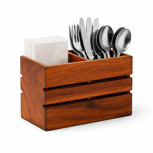 Wooden cutlery caddy - wooden, box