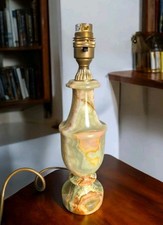 Vintage Famego 1991 Green Onyx Marbled Table Lamp with Brass Fittings