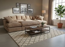 Cinema U SHAPE SOFA SALE , Brand New Beige Coffee cord Corner Sofa Bed Footstool