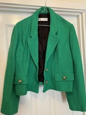 Zara Women’s Short Blazer With Gold Buttons In Green Size L
