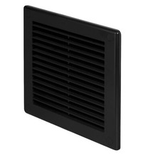 Black Air Vent Grille with Fly Screen / Flat Ventilation Cover / Louvre Duct