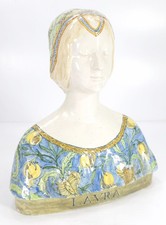Antique "MF" 19th c. Majolica Ceramic Bust Sculpture of LAURA after Minghetti