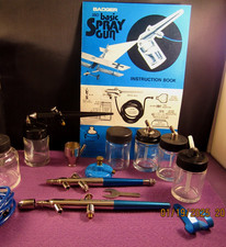 3 PC BADGER AIR BRUSH SETS 150, 200, 250 WITH ACCESSORIES IN DARK WOOD BOX