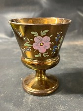 VINTAGE GOLD COLOURED LUSTRE WARE FLORAL PATTERN GOBLET CHALICE POTTERY