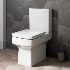 White Ceramic Square Modern Toilet Close Coupled Bathroom Pan & Seat WC Bathroom