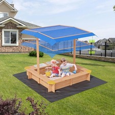 Kids Square Wooden Sandpit Sandbox Children Cabana Outdoor Backyard Playset