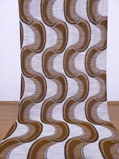 2 vintage fabric curtains drapes brown white waves geometric Mid-Century 60s 70s