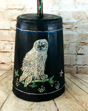 vtg HandMade Wood Butter Churn Hand Painted owl MCM farmhouse country decor
