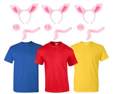 3 LITTLE PIGS COSTUME KIT T-SHIRT EARS AND NOSE WORLD BOOK DAY ADULT FANCY DRESS