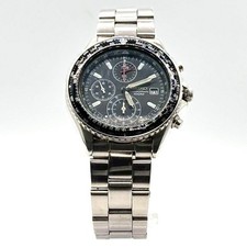 SEIKO Flightmaster Chronograph Pilot Watch Black Dial Silver Stainless Steel