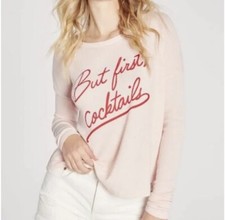 WILDFOX Women’s Pink “But First Cocktails” Pullover Sweatshirt Size Small