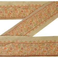 Sanskriti Vintage 1 Yd Sari Border Hand Beaded Trim Ribbon Brown Craft Lace