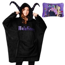 Disney Adult Unisex Maleficent Hoodie Blanket And Cushion 2-In-1  Poncho