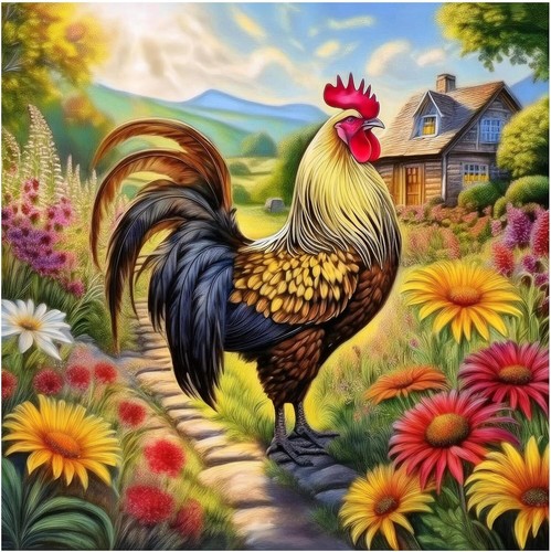 Tile mural farm rooster - mural,