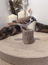 House Sparrow Hand Carved Painted Bird Wood Log Tree Stump Wooden Figure
