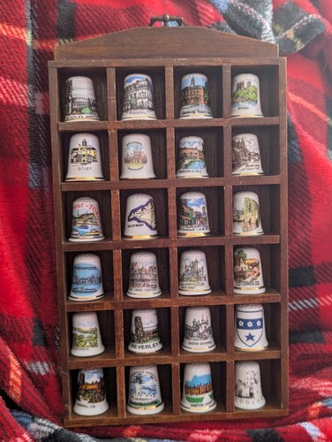 Vintage wooden thimble display - wooden,