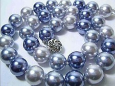 Pretty 8/10/12mm Blue Silver Gray South Sea Shell Pearl Round Beads Necklace