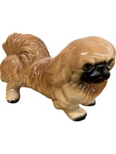 Vintage Ceramic Pekingese Dog Figurine Home Decor Collectible Brown