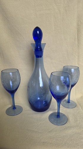 Blue etched wine leave glasses - wine,