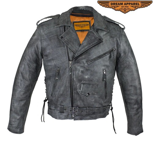 Men leather distressed - leather, gray