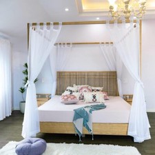 White Sheer Canopy Bed Curtains for Four Poster King Queen Full Twin Beds Easy