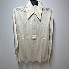 Vtg 70s Men’s Arnel Nylon Dress Shirt Long Sleeves Button Up Champagne Size M