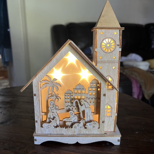Rustic wood lighted manger - wood,