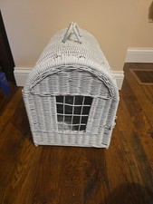 Vintage Small Wicker Basket Pet Animal Carrier Cat Dog Natural Woven Wicker Prop