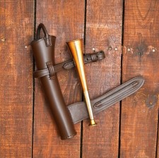Copper Fox Hunting Horn & Bridle Brown Leather Case Hunting Shooting