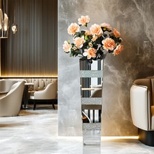 Elegant Crystal Vase Firm Floor Table Silver Glass Floral Vase w/Crushed Diamond