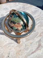 Vintage Gemstone World Globe / Large Semi Precious Stone Globe with Compass