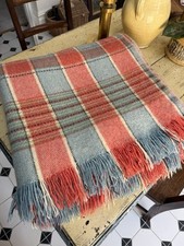 Vintage Welsh Wool Checked Blanket - Beautiful Colours Exc Cond. 200cm x 170cm