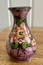 Vintage Torquay Longpark Pottery Bud Vase Mauve Purple Floral - 3.5”