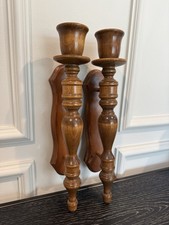 Vintage Pair of Large Wooden Candle Wall Sconces
