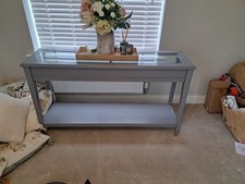 IKEA LIATORP Console Display Table- Grey/ Glass Top 133x37x75cm