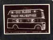 B6771 UK 1937 Coronation Illuminated Trolley Bus at night vintage postcard