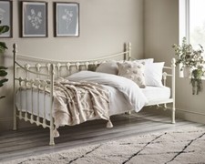 Metal Day Bed, Versailles Stone White Day Bed Single with 4 Mattress Options