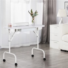Foldable Nail Table Portable Manicure Desk Mobile Beauty Salon Workstation White