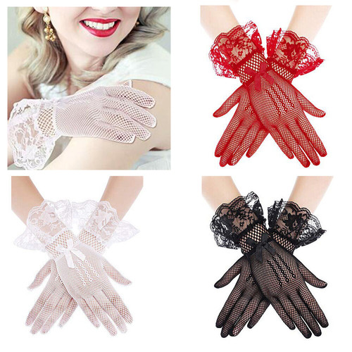 Short lace mesh gloves - lace,