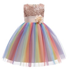 Girl Bridesmaid Dress Kids Flower Party Wedding Bow Princess Colorful Dresses