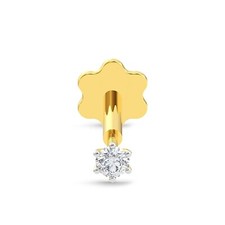 Real Natural Diamond 0.10ct Nose Pin Screw Ring Piercing Stud 14K Yellow Gold