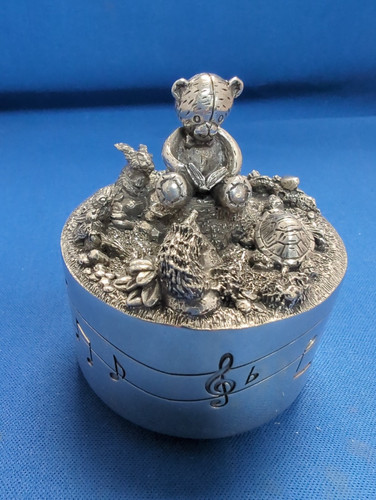 Music box pewter teddy - music,