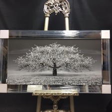Stunning silver blossom tree 3D glitter art picture mirror frame 