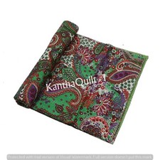 Double Vintage Quilt Bed Runner Kantha Paisley Bedspread Cotton Hippie Blanket