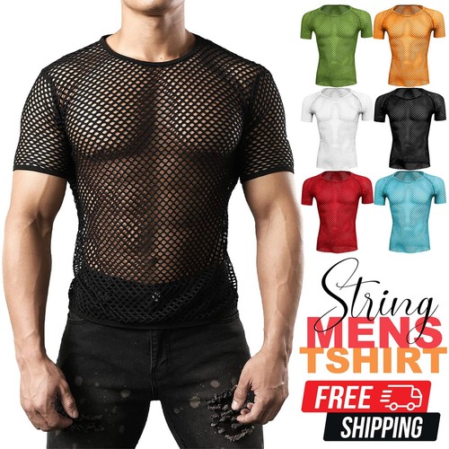 Mens string mesh tshirt short - string,