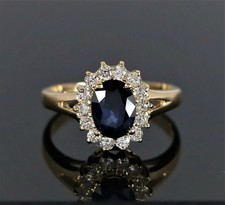 2.22 Ct Oval Cut Natural Sapphire Diamond Anniversary Ring 14K Yellow Gold Size