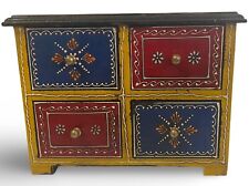 Indian Wooden Box Jewellery Chest 4 Drawers Storage Hand Craft Painted Bohemian