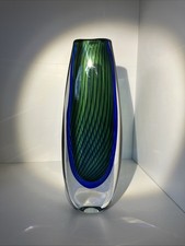 Lindstrand Fishnet Kosta Boda Vase In Green And Blue Swedish Mid Century